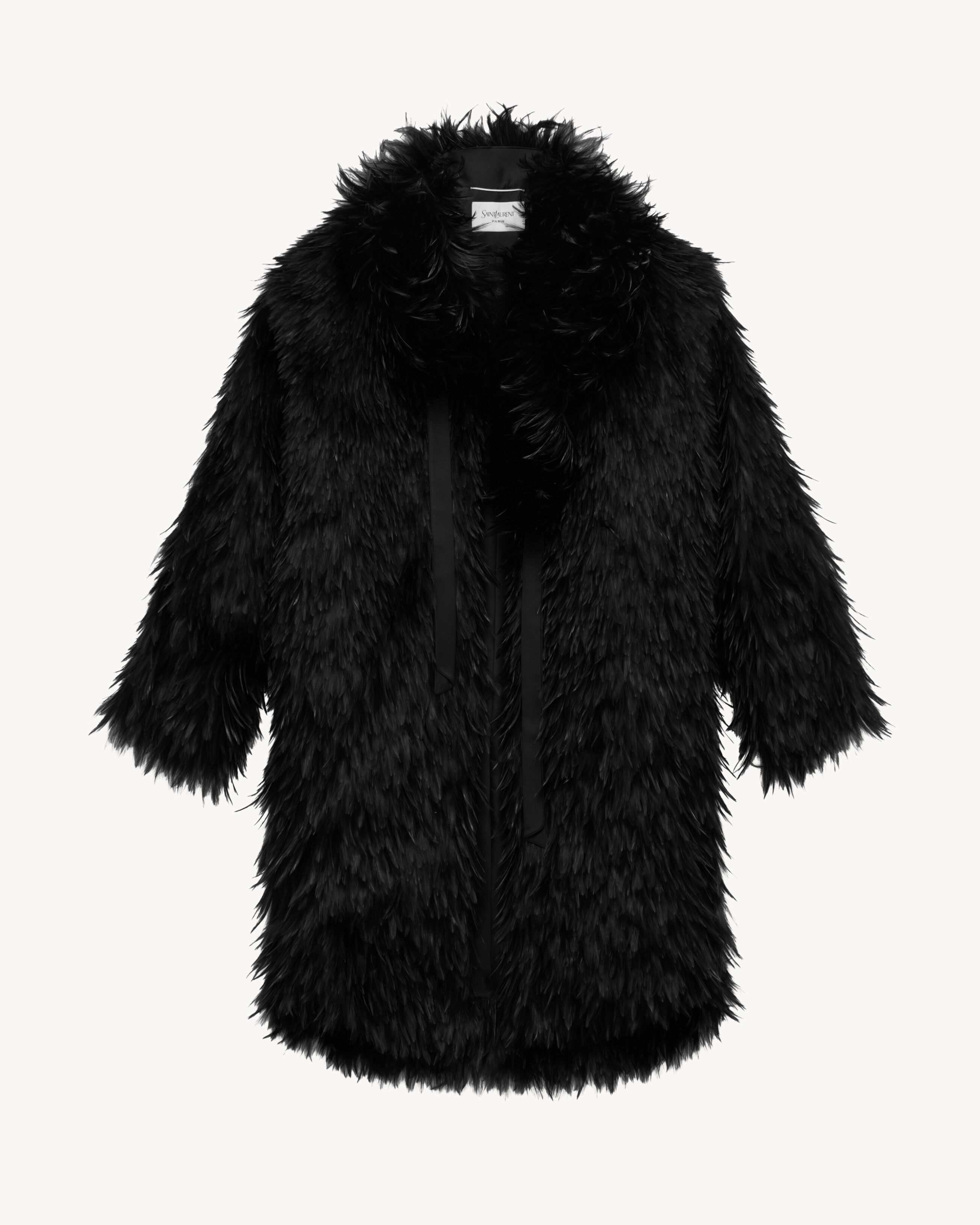 coat in silk organza and feathers in Black Saint Laurent YSL EN-PL