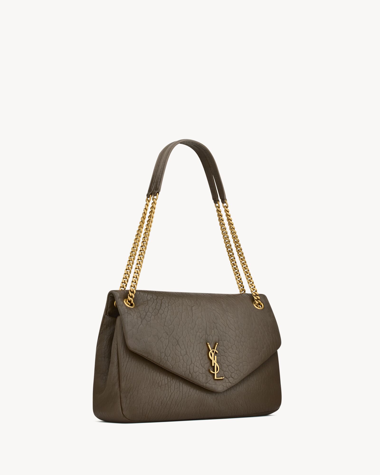 YSL 25S CALYPSO BAG 38 IN ARMY GREEN GRAINED LAMBSKIN GOLD HARDWARE