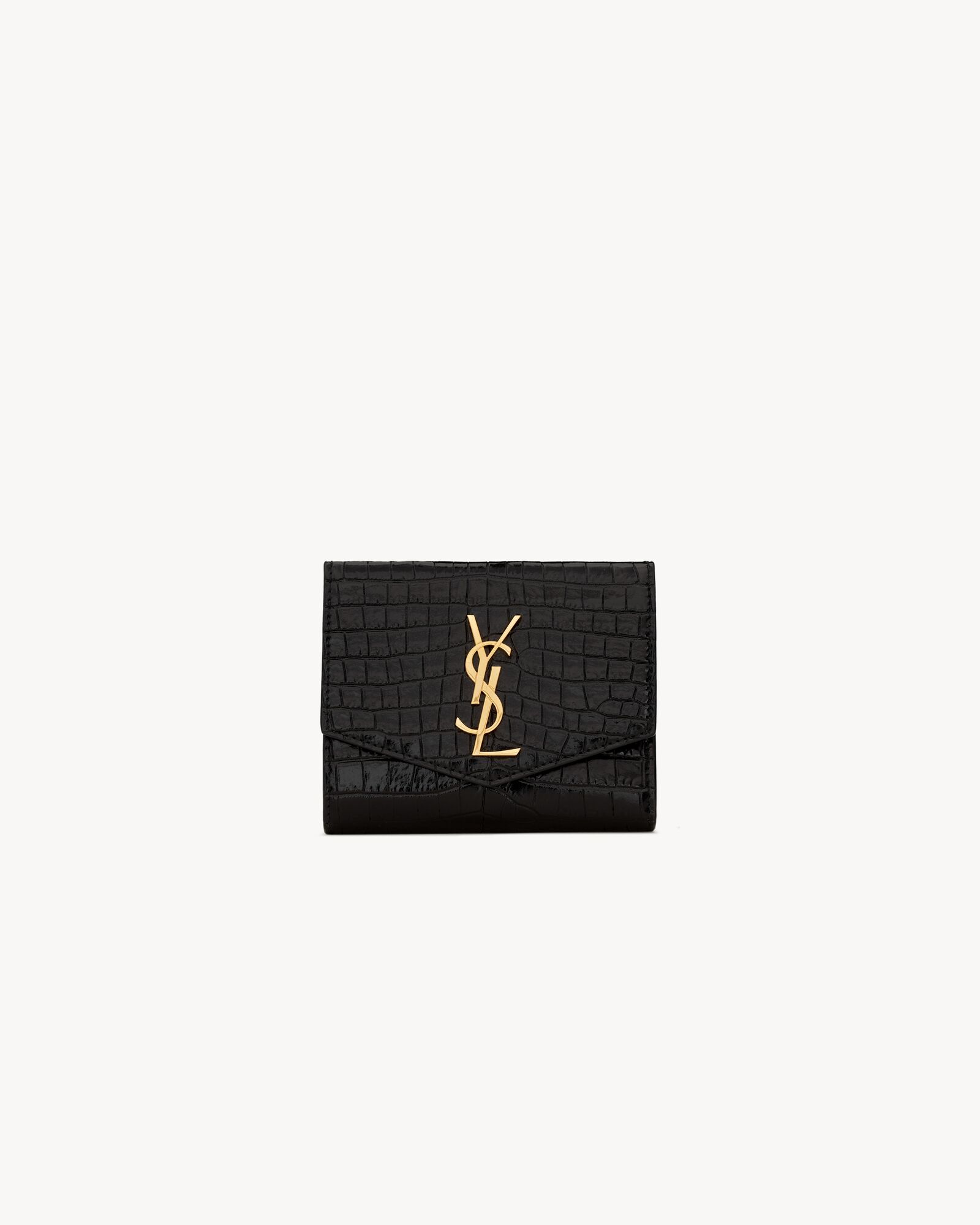 UPTOWN Compact wallet in crocodile-embossed shiny leather — 582296DND1J1000