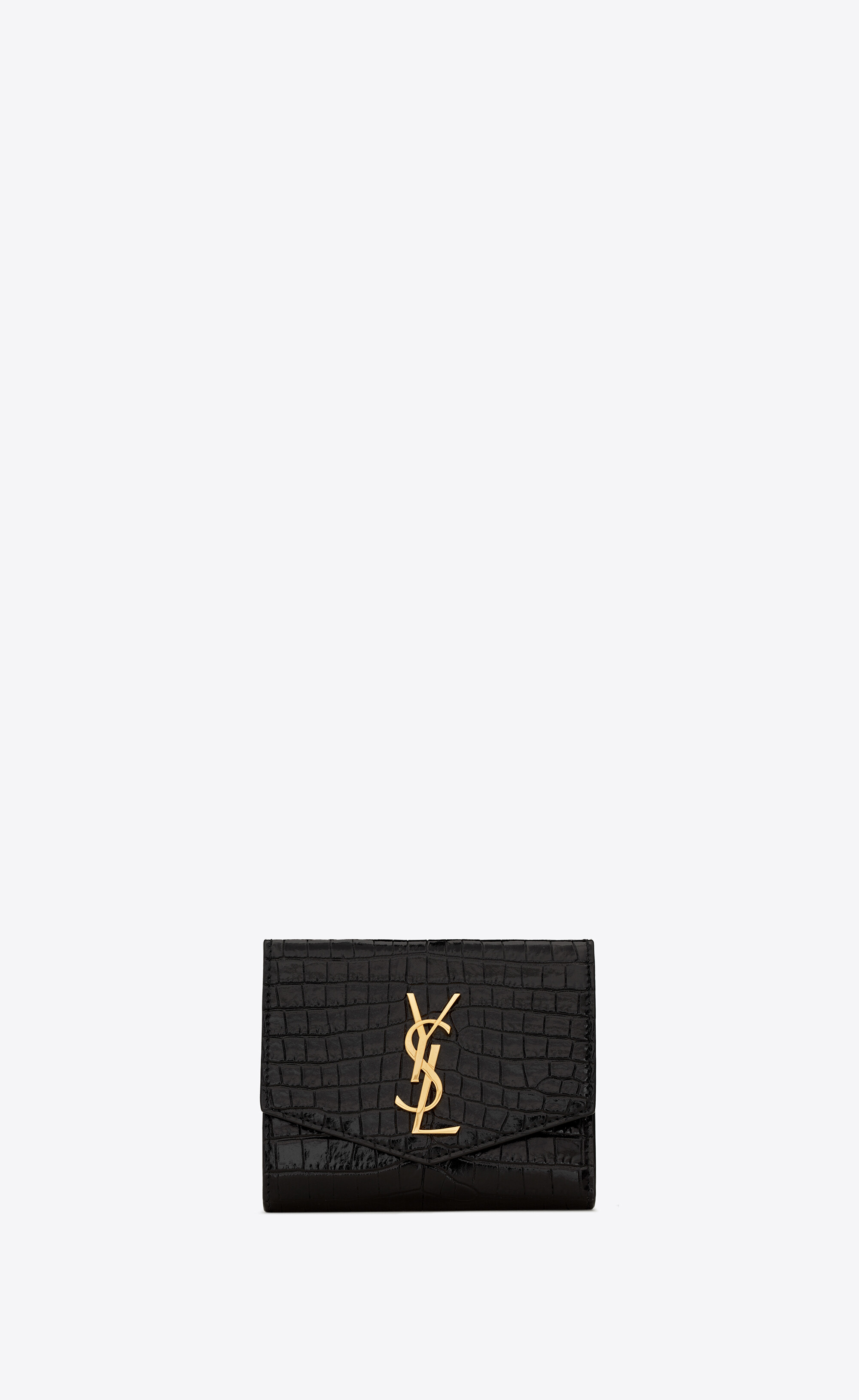 UPTOWN Compact wallet in crocodile-embossed shiny leather | Saint 