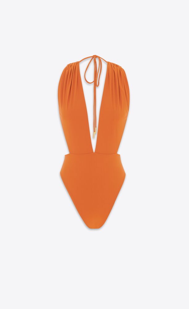 rückenfreier neckholder-badeanzug mit v-ausschnitt