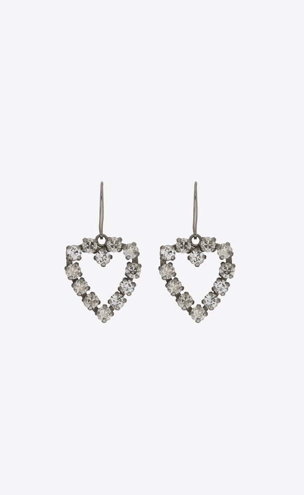 rhinestone open heart earrings in metal
