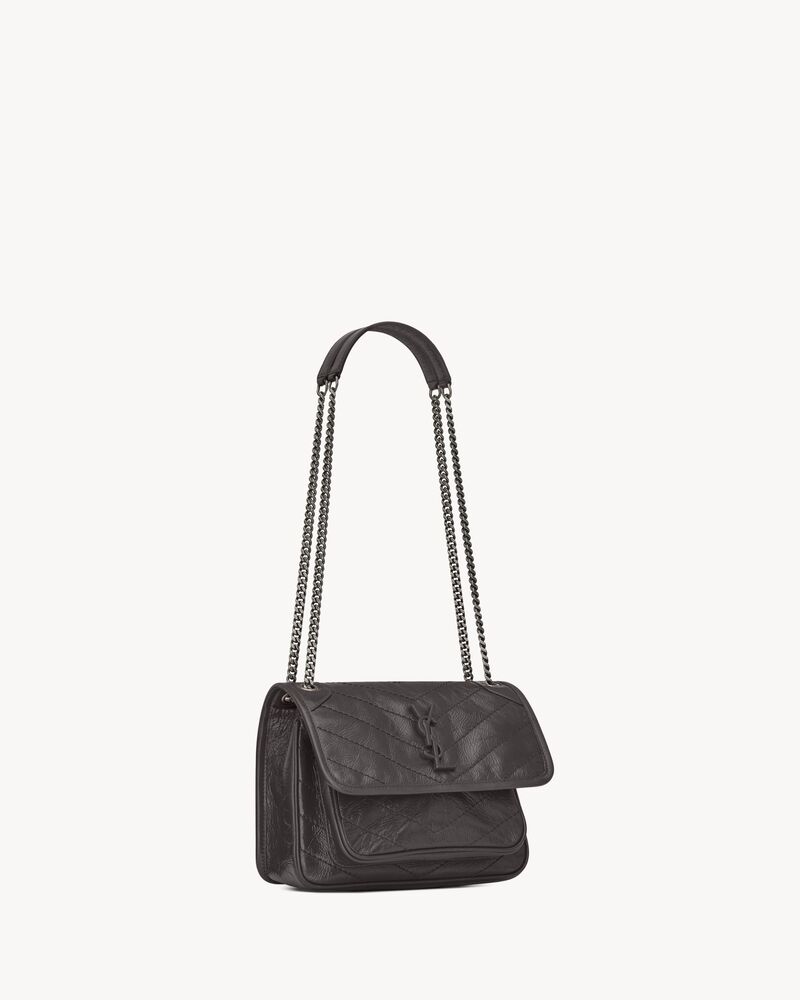 saint laurent mini niki metallic leather crossbody bag