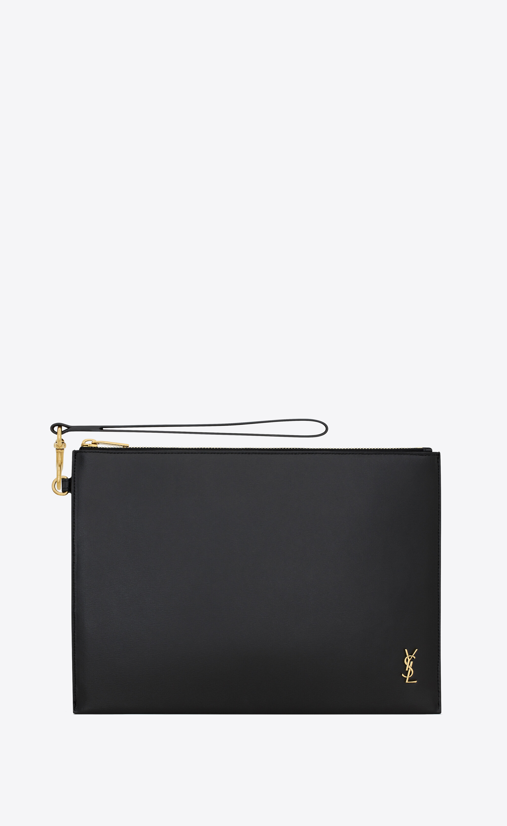 Shop Saint Laurent TINY MONOGRAM ZIPPED TABLET HOLDER IN SHINY LEATHER  (607779 02G0W 1000) by SMSTYLE