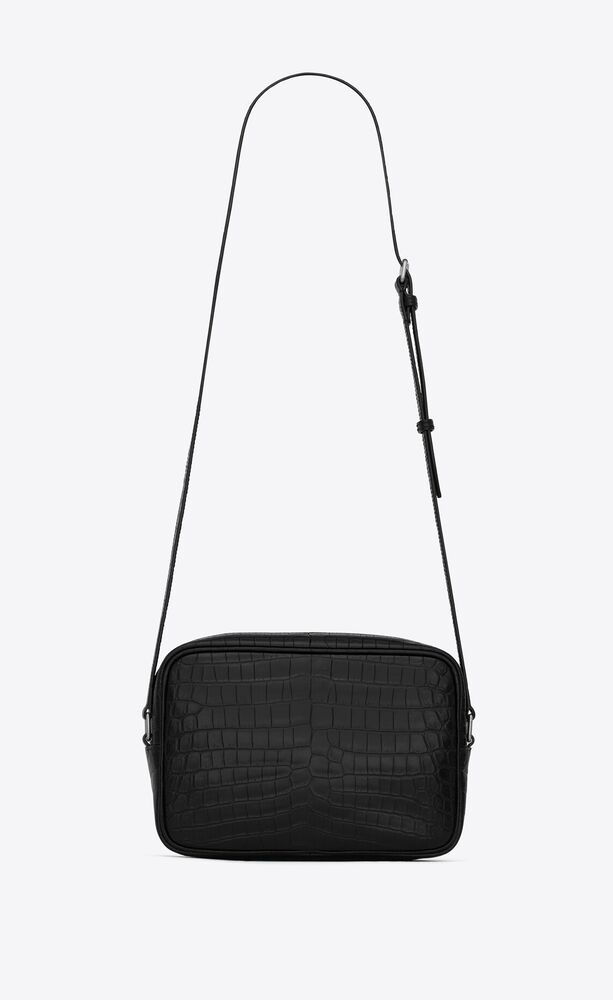 camp camera bag in crocodile-embossed leather