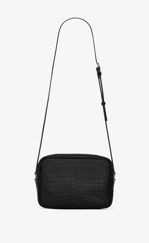 camp camera bag in crocodile-embossed leather