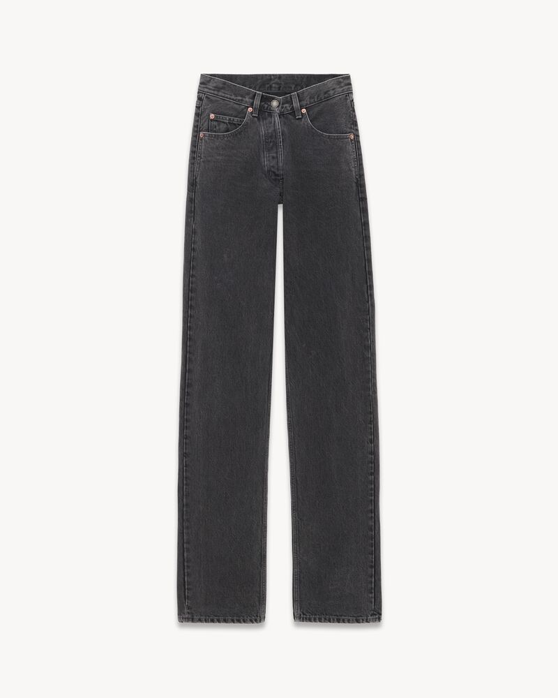 Jeans larghi e lunghi con vita a V in denim nero anni ‘90