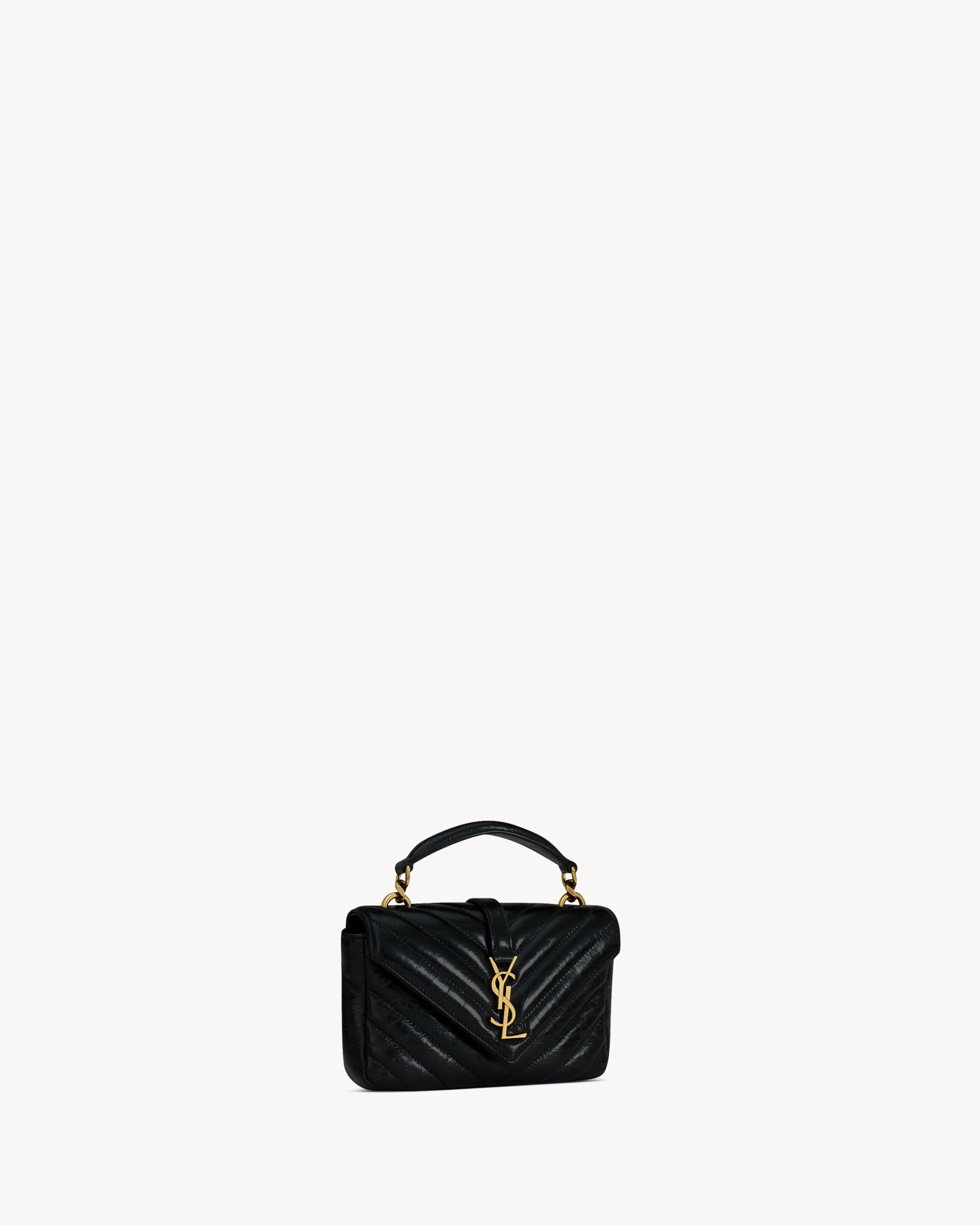 COLLEGE mini chain bag in shiny crackled leather