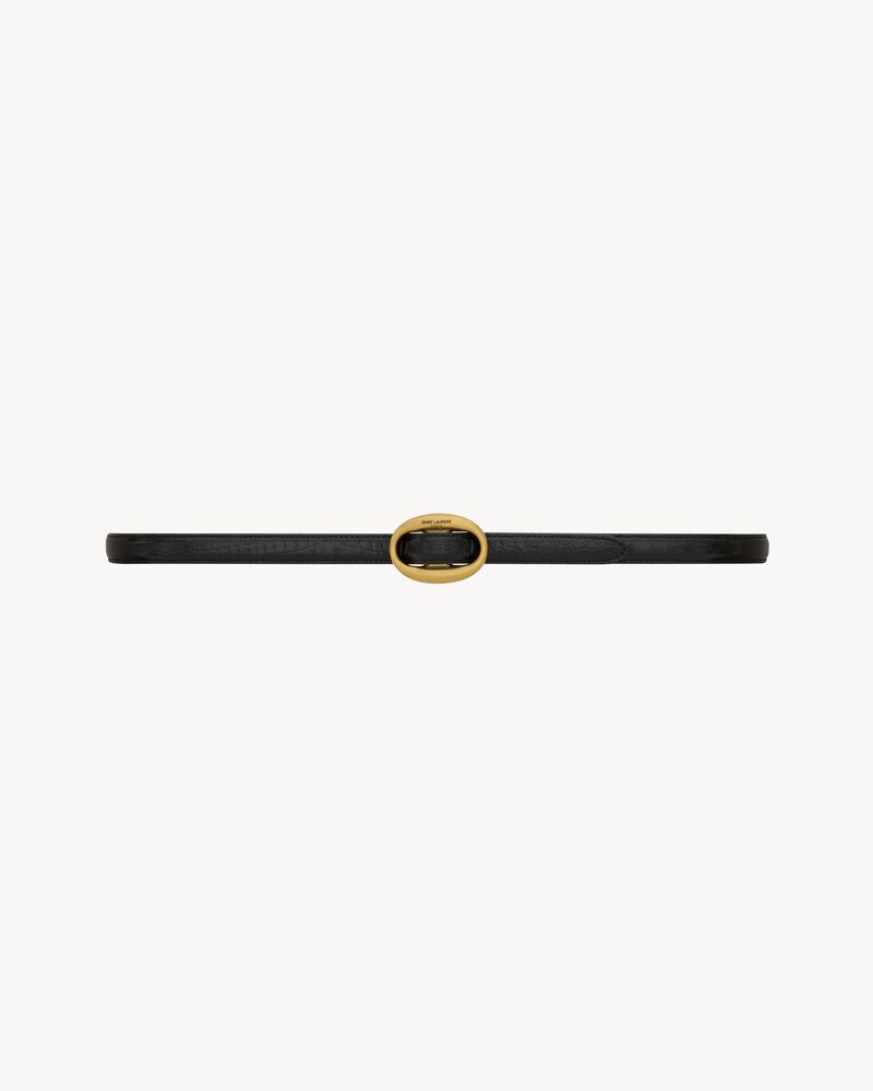 oval buckle thin belt belt in crocodile-embossed leather