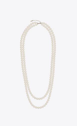 long two-strand pearl necklace in metal