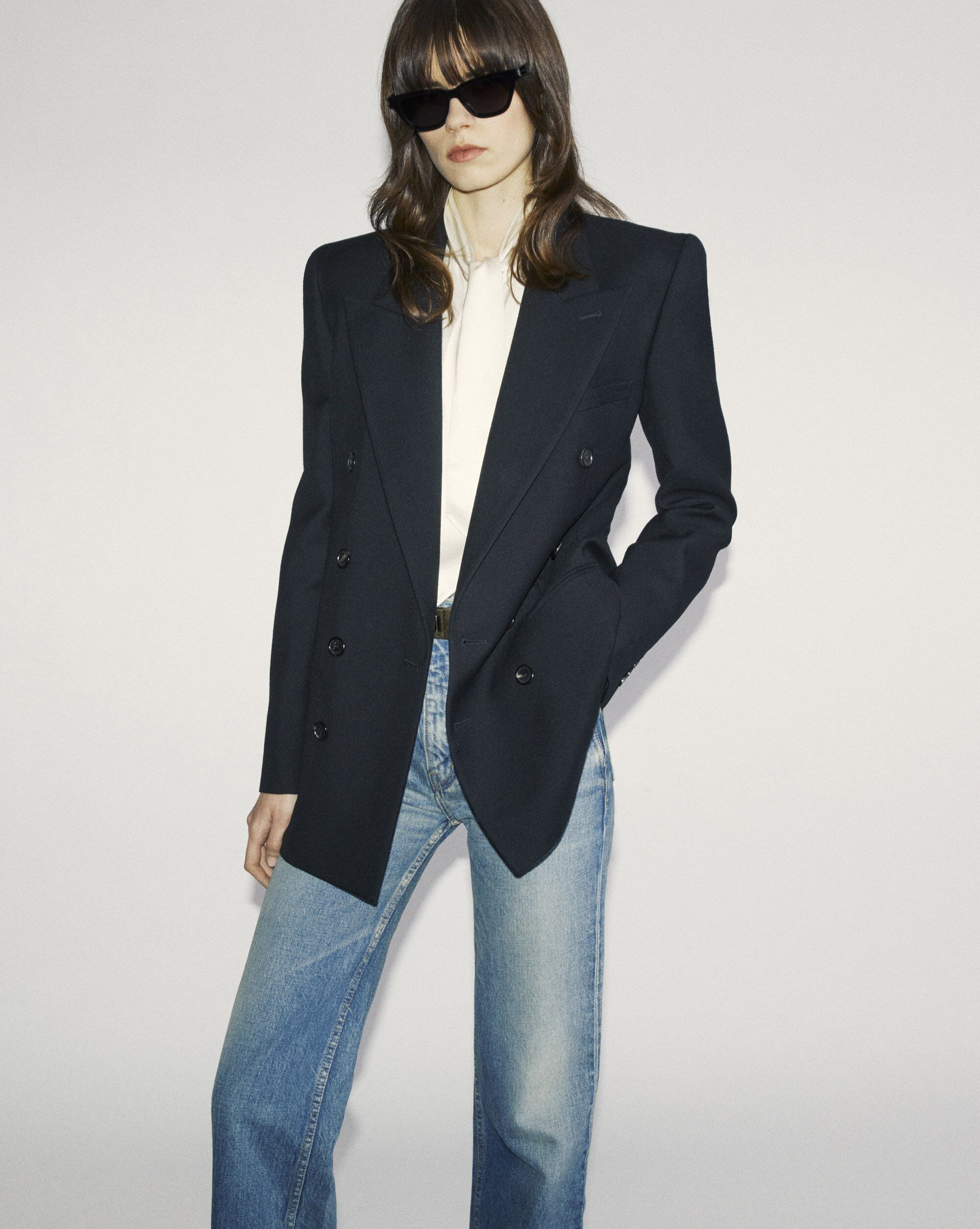 blazer em gabardine de lã