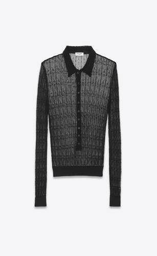 long-sleeved polo in lace knit