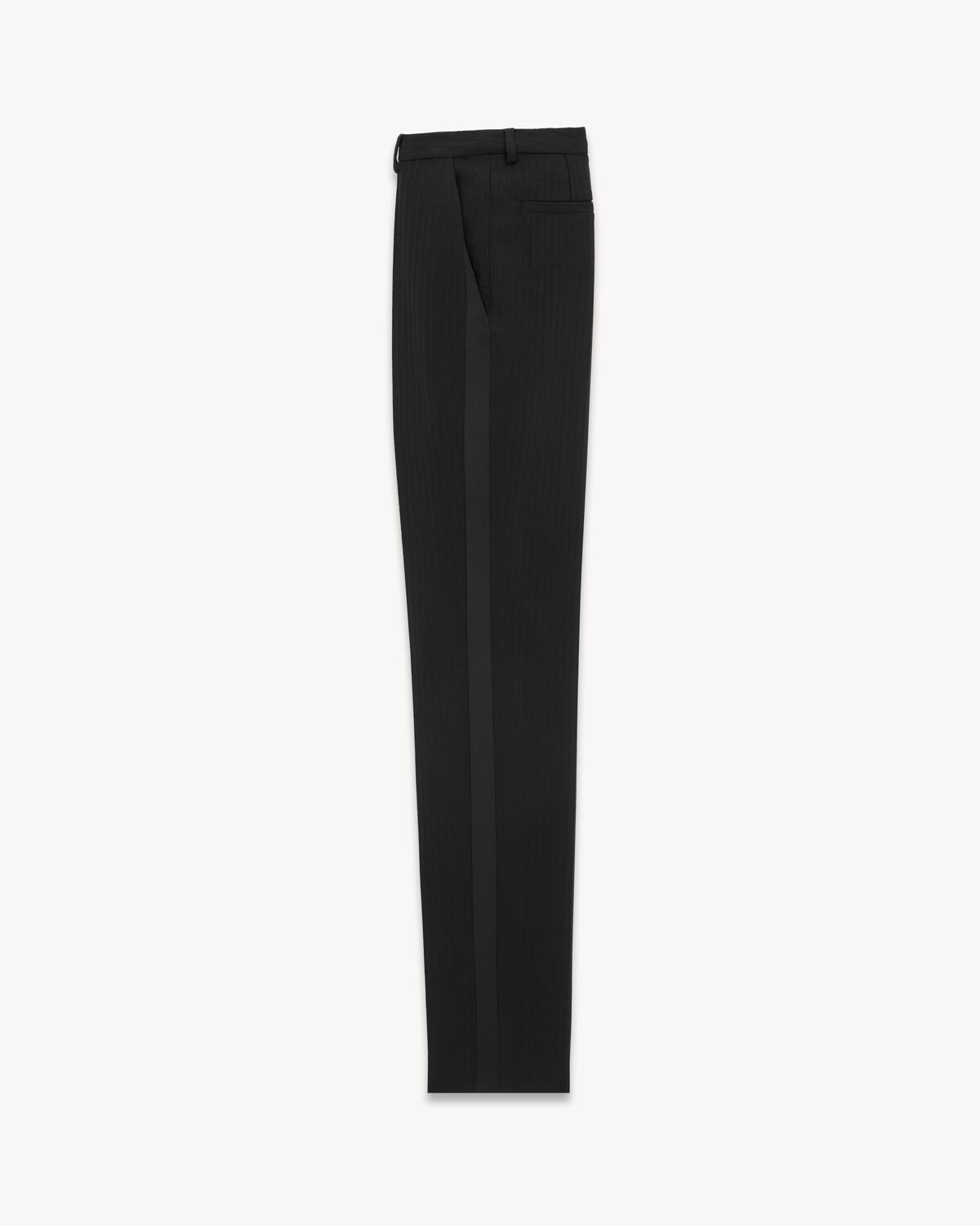 Pantalon de smoking taille haute en laine à rayures