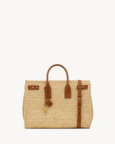 sac de jour medium supple in raffia and vegetable-tanned leather