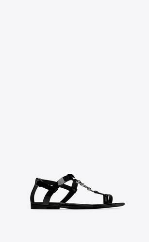 CASSANDRA FLAT SANDALS IN PATENT LEATHER WITH SILVER-TONE MONOGRAM ...