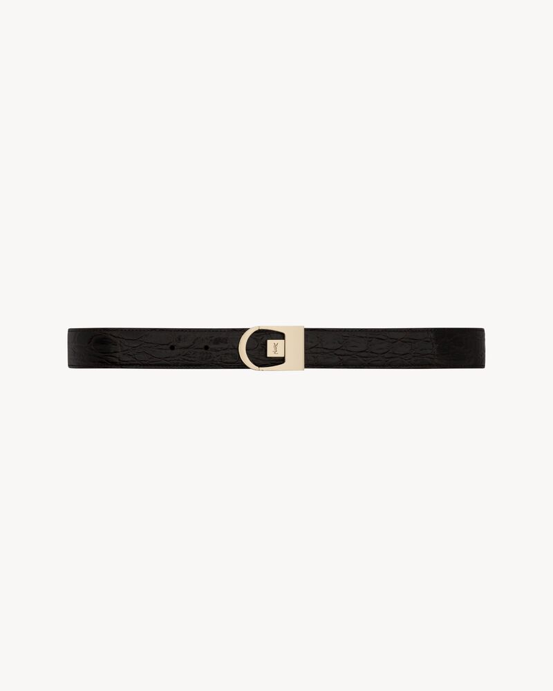 reversible belt in crocodile-embossed leather