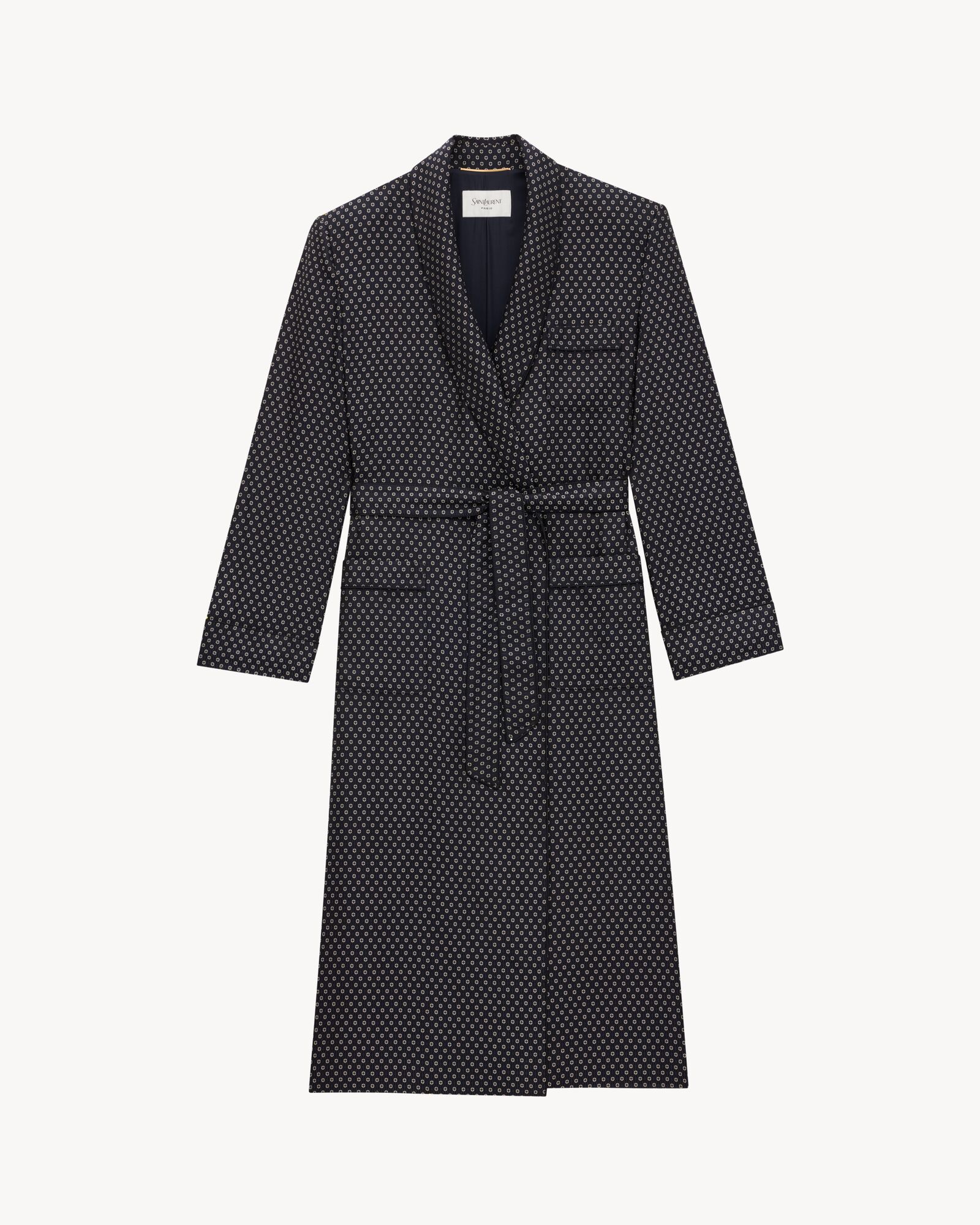 Belted coat in clover jacquard | Saint Laurent | YSL.com