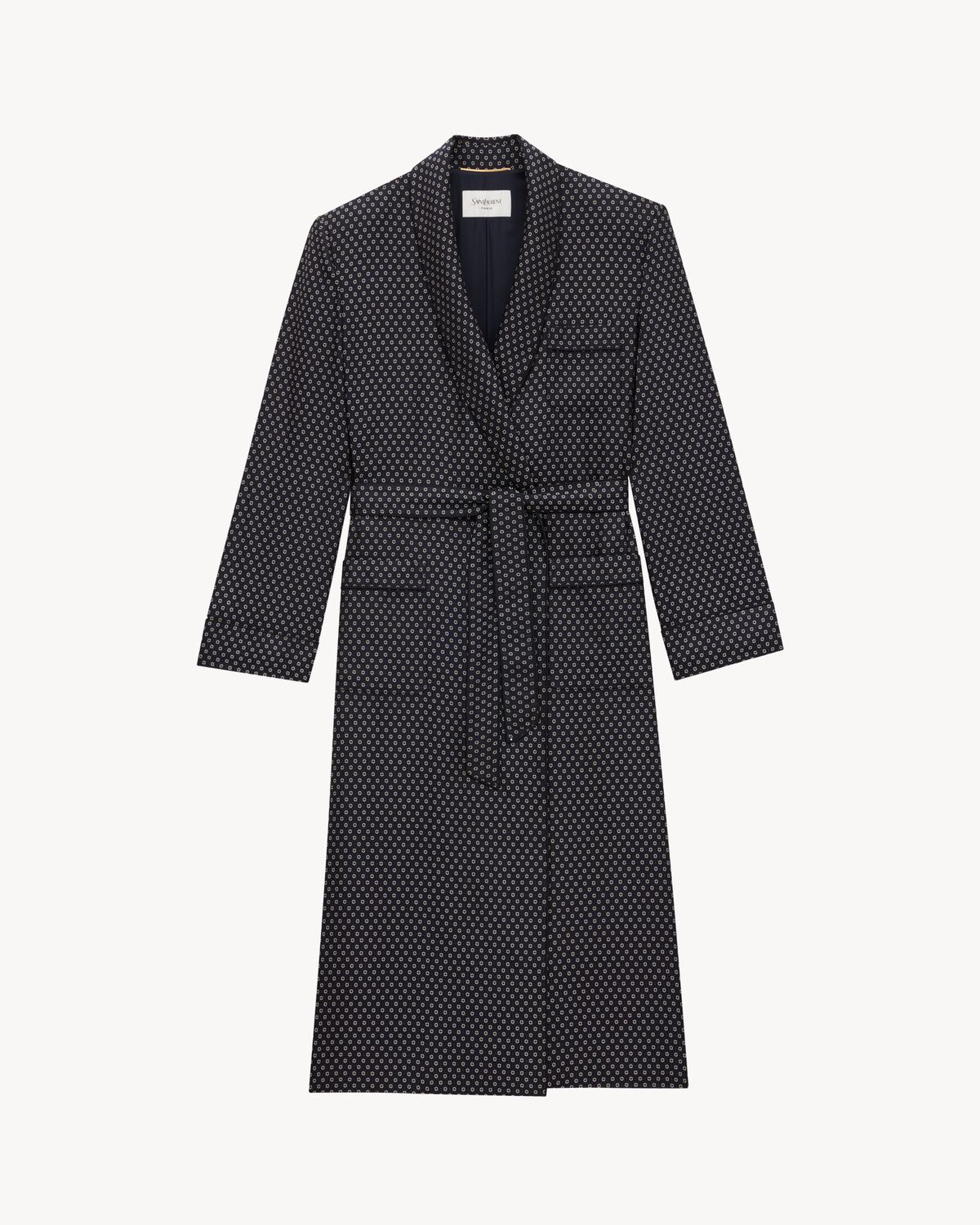 belted coat in clover jacquard