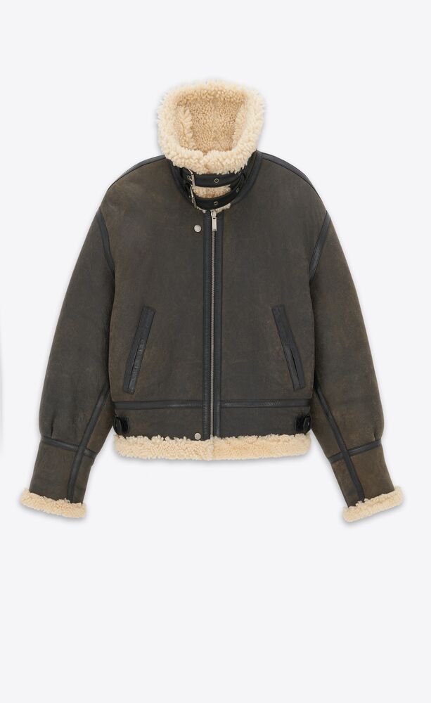 Aviator jacket in aged leather and shearling | Saint Laurent | YSL.com