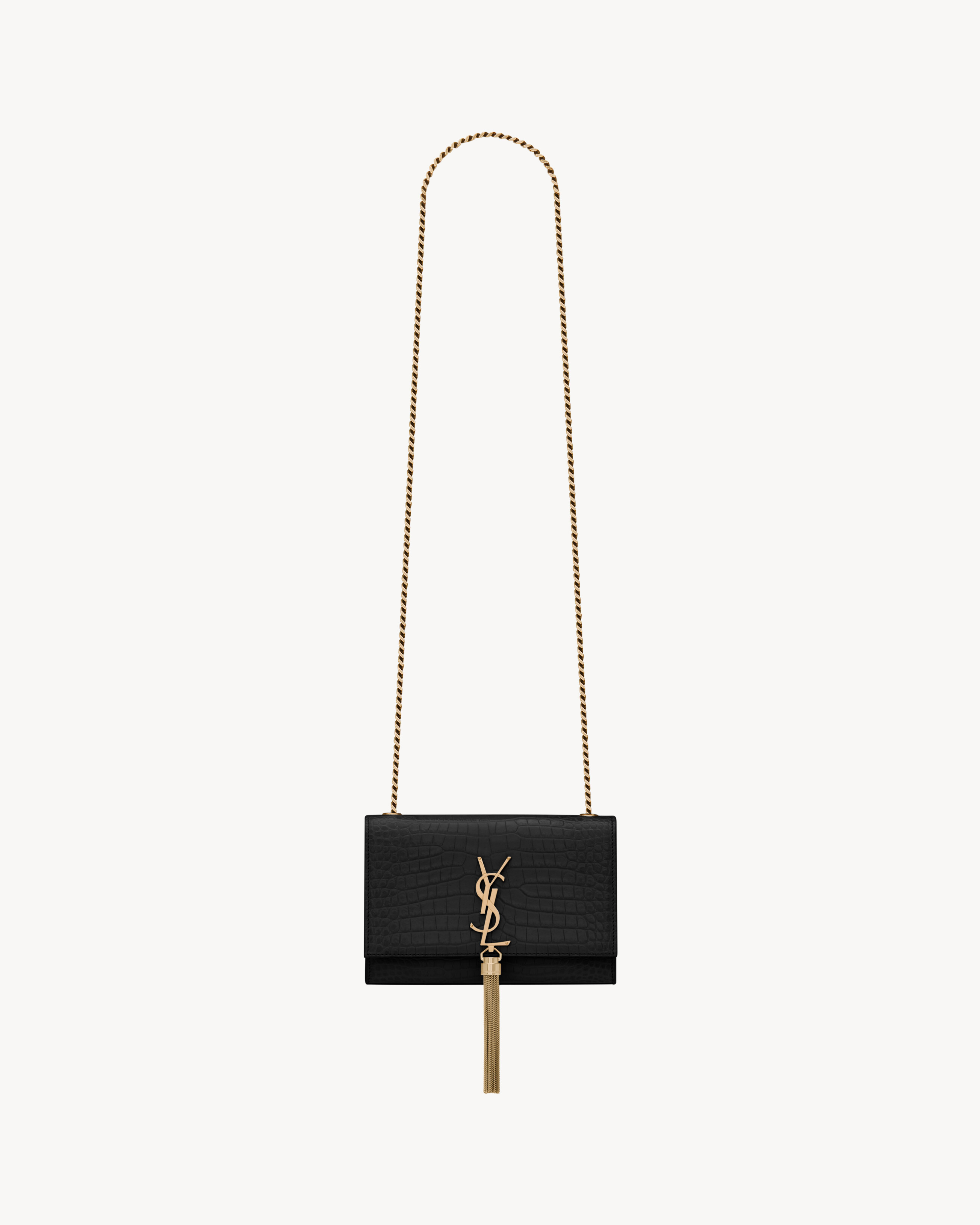 KATE SMALL TASSEL IN CROCODILE-EMBOSSED LEATHER in Black Saint