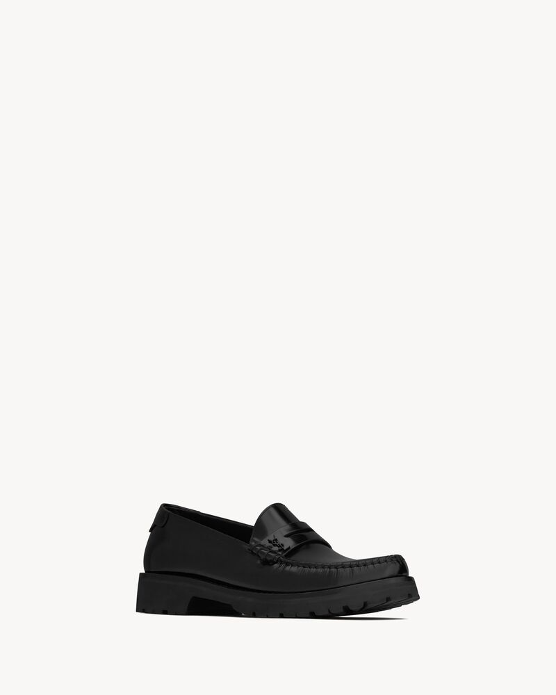 le loafer chunky penny slippers in glazed leather