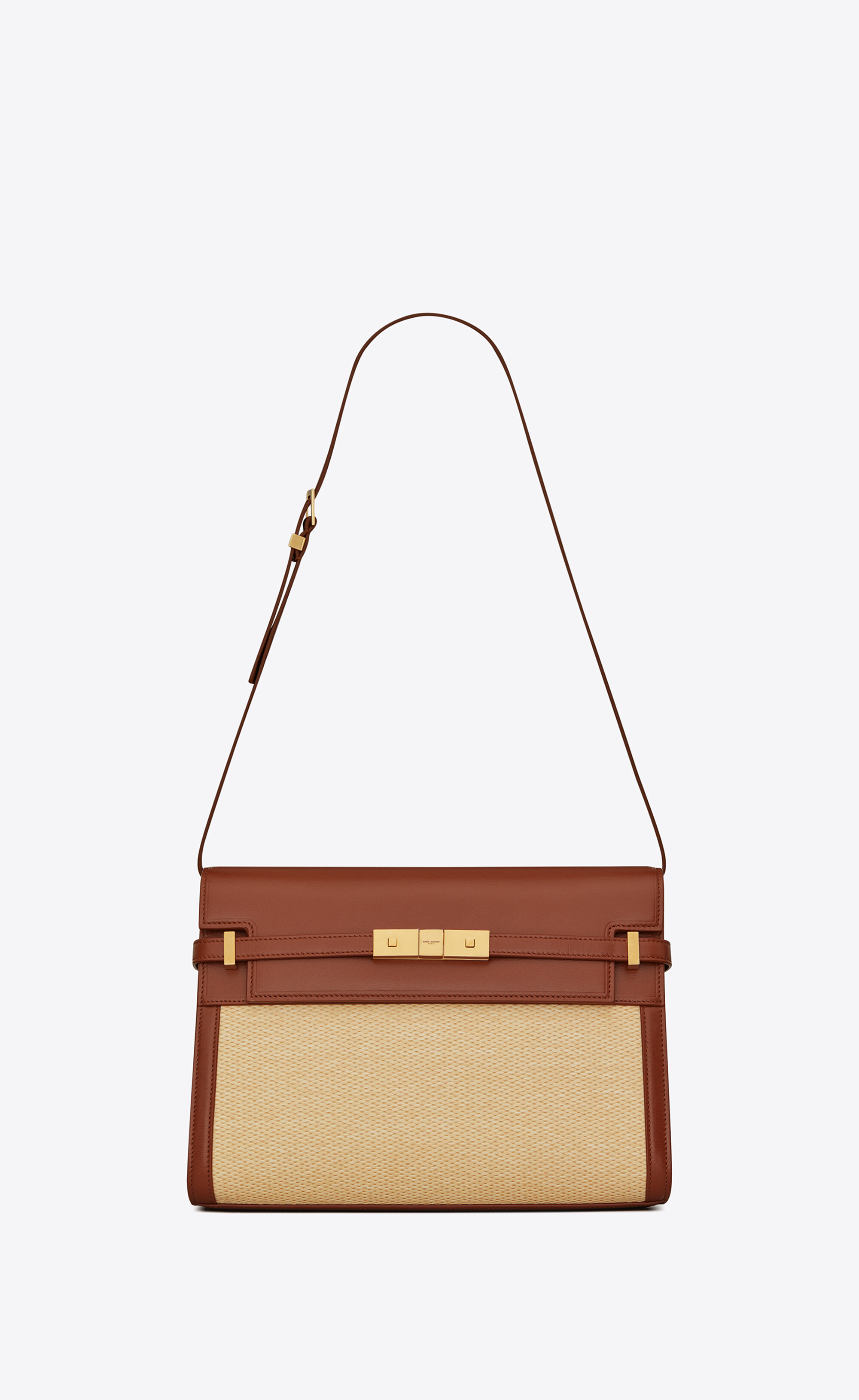 BORSA A SPALLA MANHATTAN IN RAFFIA E PELLE LISCIA | Saint Laurent | YSL.com