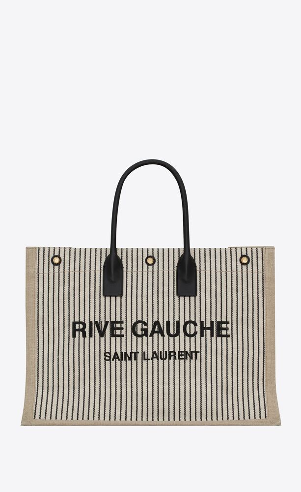 Rive Gauche tote bag in linen and smooth leather | Saint Laurent 