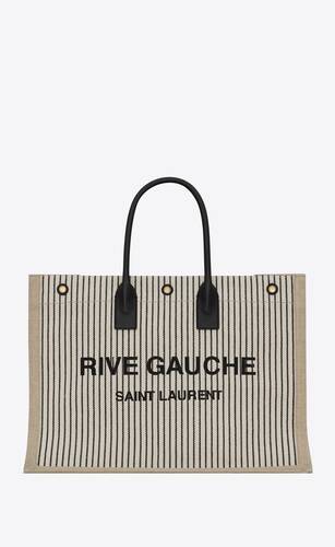 rive gauche tote bag in linen and smooth leather