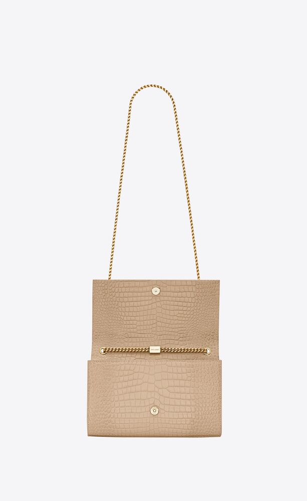 Saint Laurent Kate Medium Chain Bag With Tassel In Crocodile-embossed Shiny  Leather