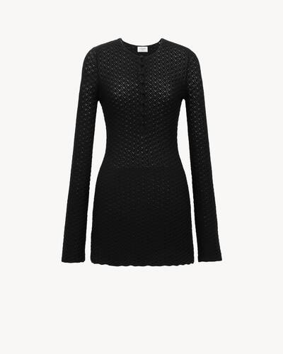 ワンピース SAINT LAURENT Black Damask Mini Dress mini dress in crochet knit | Saint Laurent | YSL DK