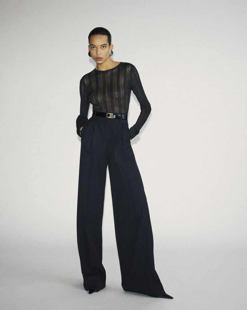 wide-leg pants in striped wool