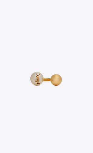 ysl pearl and ball ring in metal
