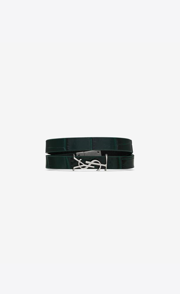 opyum double wrap bracelet in crocodile-embossed leather and metal