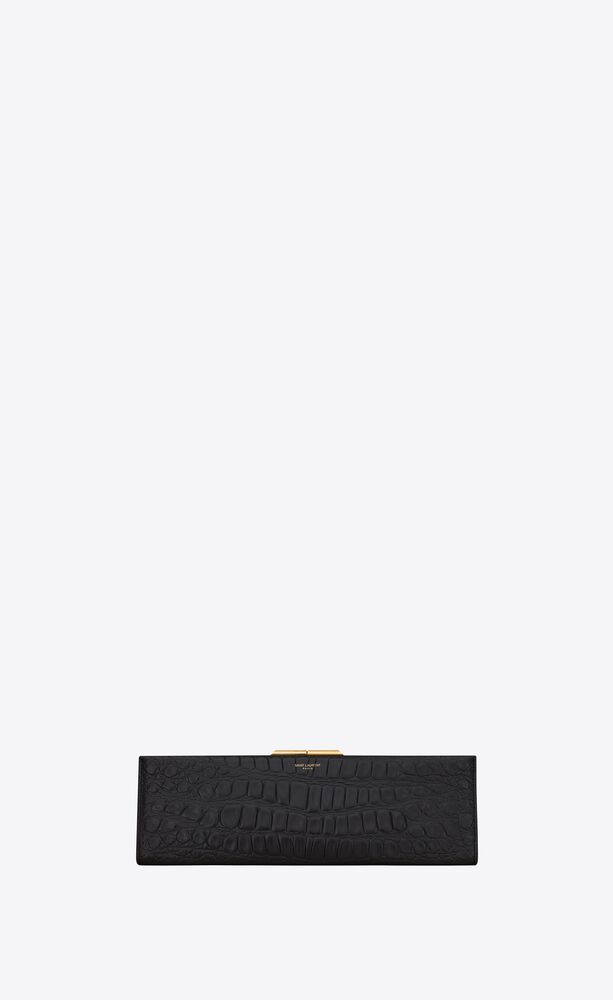 midnight large clutch in crocodile-embossed lacquered leather