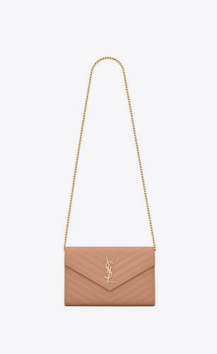 CASSANDRE MATELASSÉ CHAIN WALLET IN GRAIN DE POUDRE EMBOSSED LEATHER, Saint  Laurent