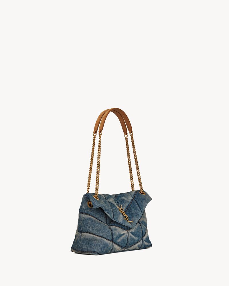 PUFFER small CHAIN BAG en suède et denim vintage matelassé | Saint Laurent | YSL.com