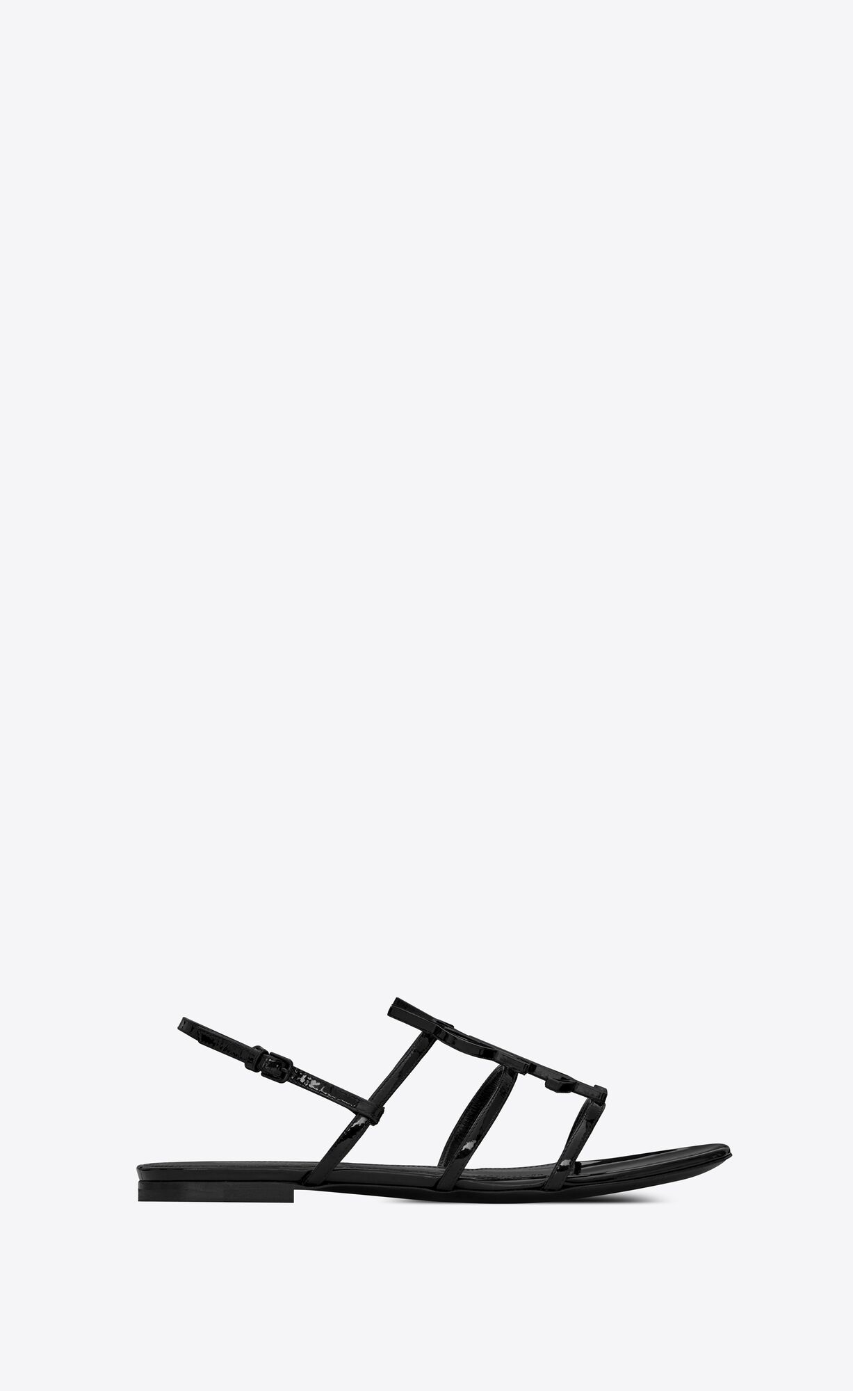 cassandra open sandals with black monogram in patent leather