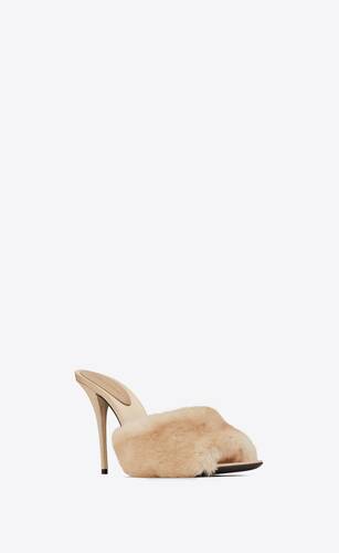 la 16 heeled mules in animal free-fur and smooth leather
