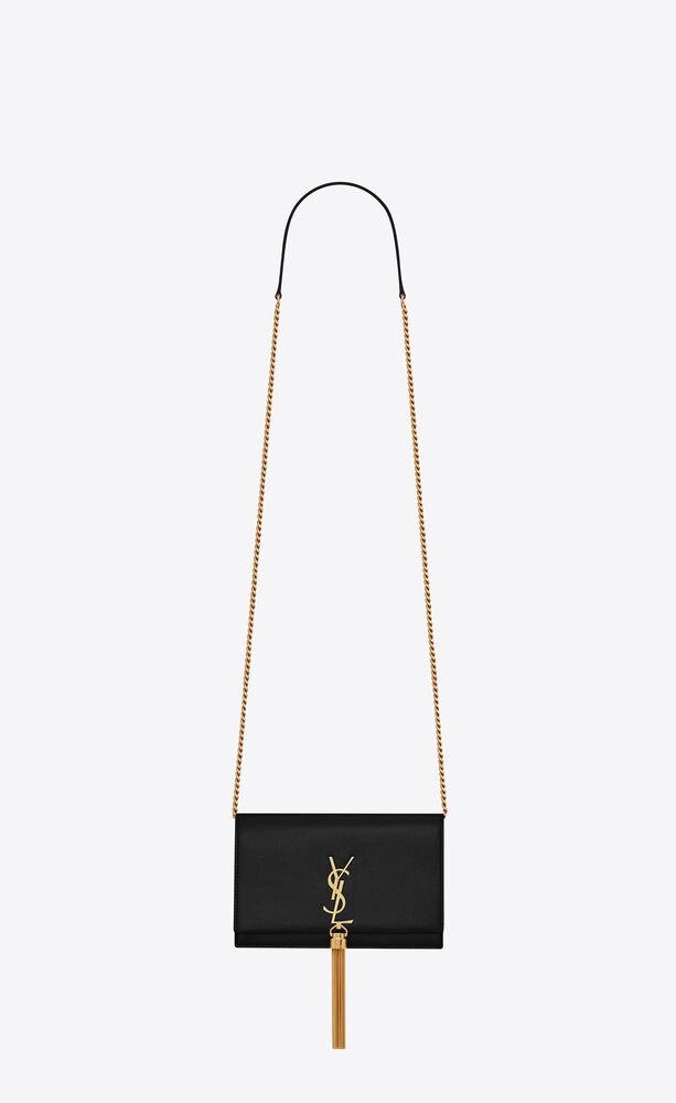 Saint Laurent Black Grain de Poudre Small Monogram Kate Chain Bag