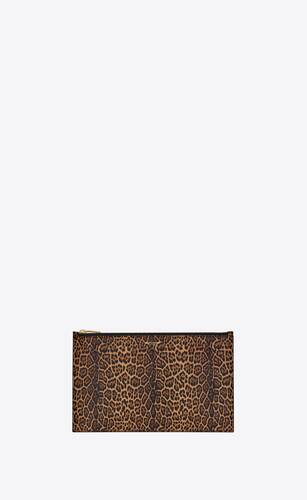 saint laurent paris small pouch in leopard-print leather
