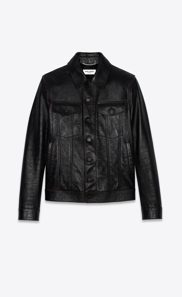 denim-style jacket in aged leather