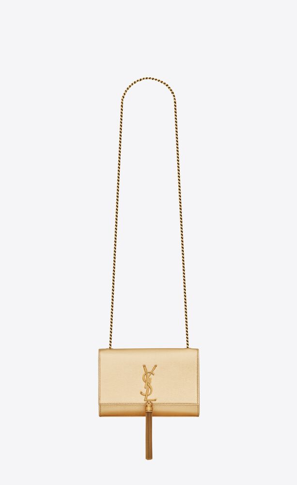 kate small chain bag with tassel in shiny grained leather