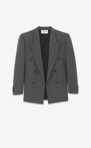 oversized jacket in striped wool flannel