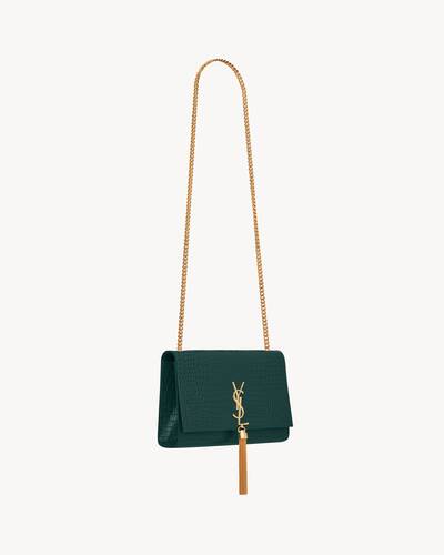 kate medium with tassel in crocodile embossed shiny leather