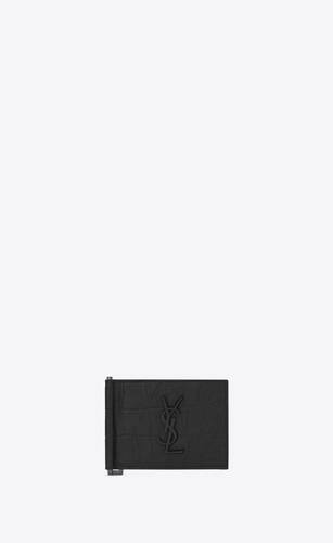 cassandre portemonnaie aus schwarzem leder mit krokodillederprägung mit geldscheinclip