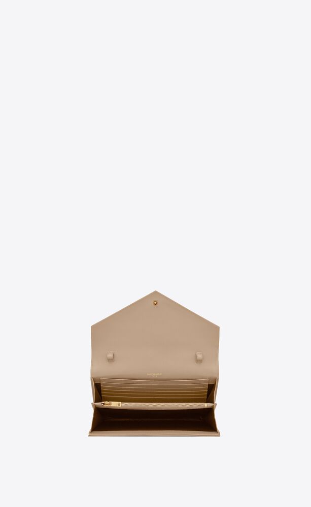 Saint Laurent Cassandre Envelope Chain Matelassé Textured-leather Wallet - Beige - One Size
