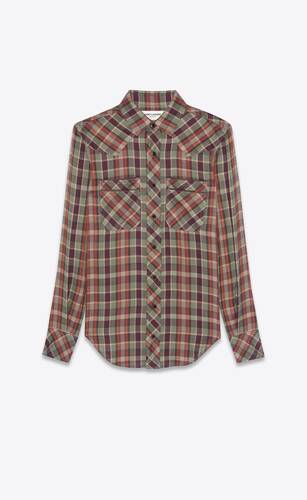 Western shirt in checked viscose | Saint Laurent United States | YSL.com