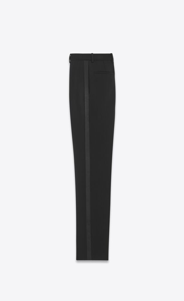 Men's Vintage Retro Black Tuxedo Pants 100% Wool Flat Front with Satin  Stripe