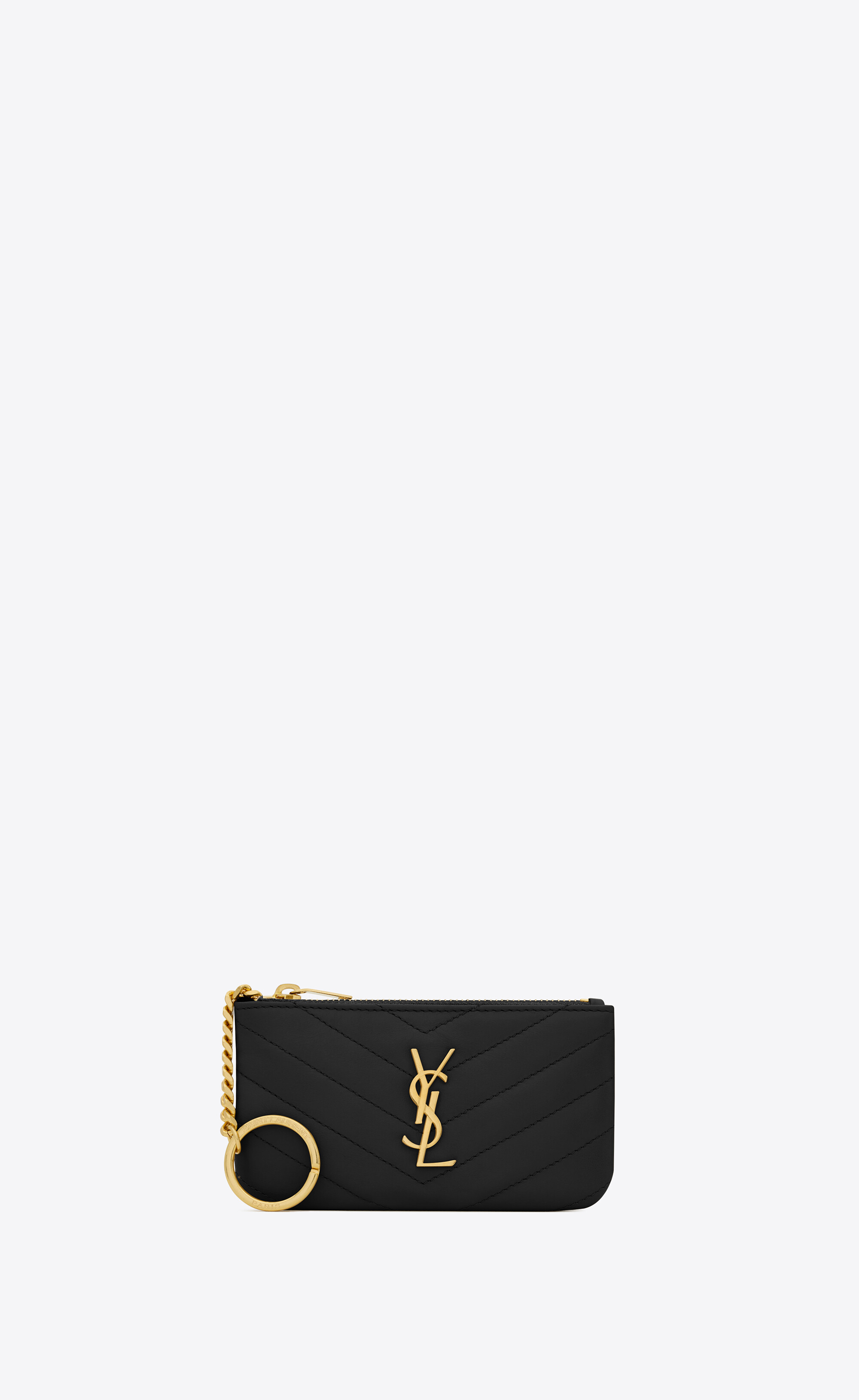 Black YSL quilted-leather key ring pouch