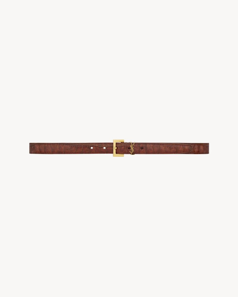 CASSANDRE thin belt in crocodile-embossed leather